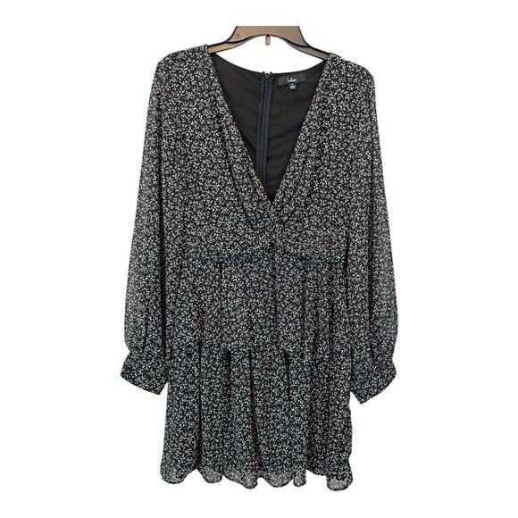 Lulus Tell You I Love You Black Floral Print Twist-Front Mini Dress Large Ruffle - Picture 1 of 7